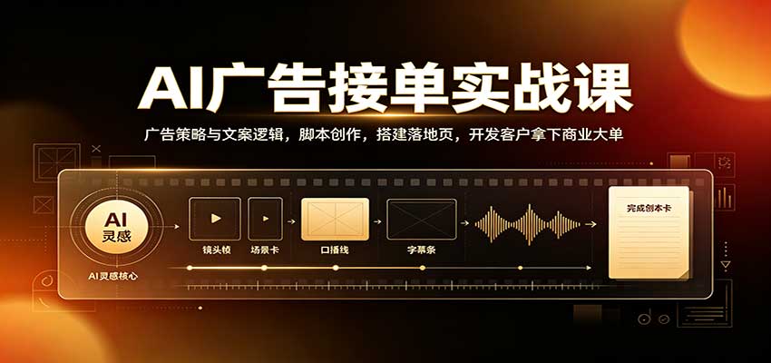AI广告接单实战：广告策略与文案逻辑，脚本创作，搭建落地页，开发客户拿下商业大单-资源V站