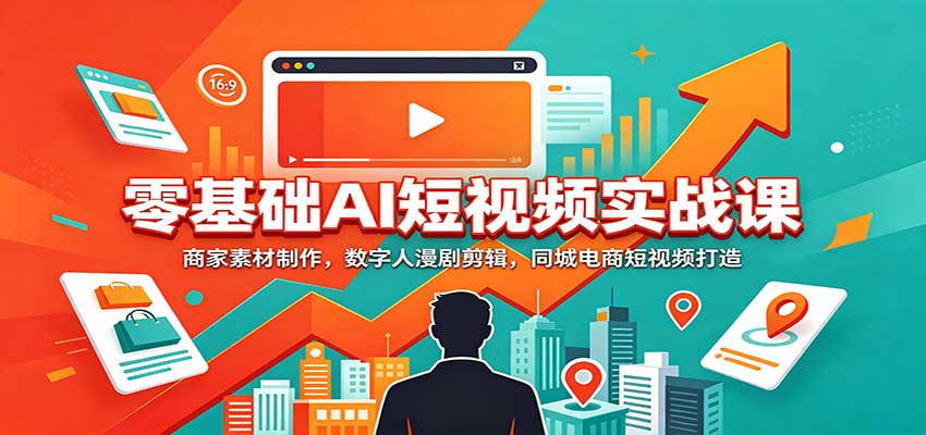 零基础AI短视频实战课：商家素材制作，数字人漫剧剪辑，同城电商短视频打造-资源V站