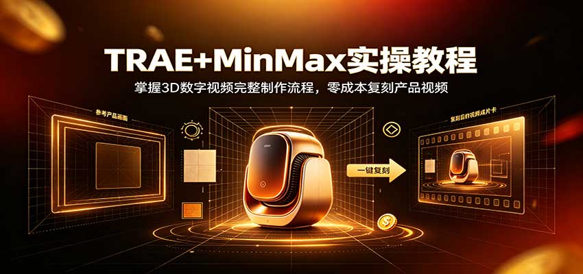 TRAE+MinMax实操教程：3D数字视频完整制作流程，零成本复刻产品视频-资源V站