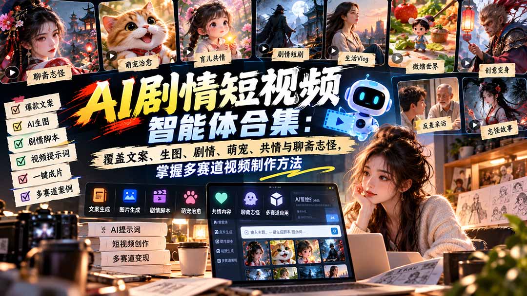 【无水印】AI剧情短视频智能体合集：覆盖文案、生图、剧情、萌宠、共情与聊斋志怪，掌握多赛道视频制作方法-资源V站