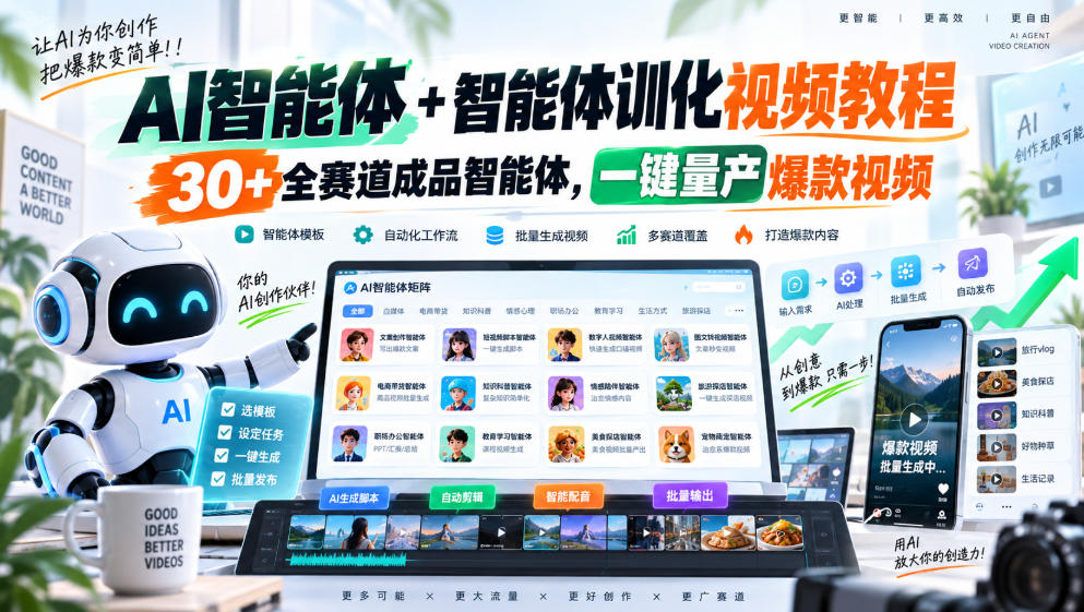 【无水印】AI智能体+智能体训化视频教程，30+全赛道成品智能体，一键量产爆款视频【更新】-资源V站