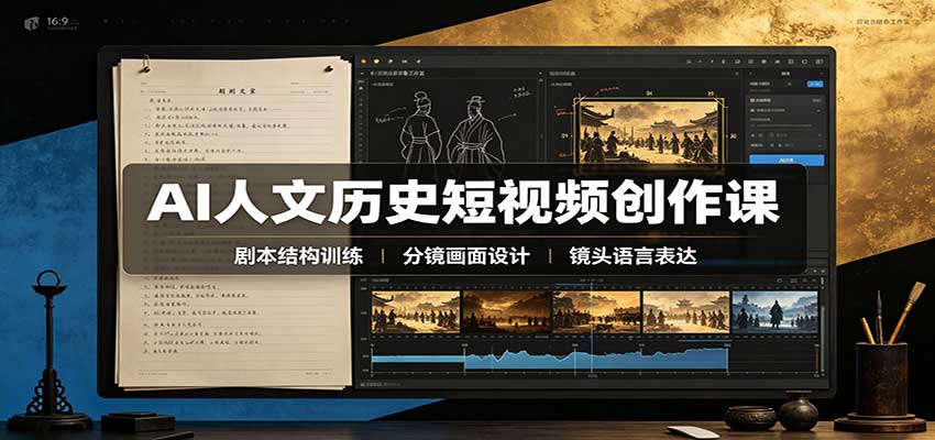 AI人文历史短视频创作课：赛道对标、剧本分镜制图，掌握视频完整产出流程-资源V站