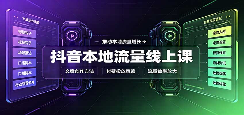 抖音本地流量线上课：账号搭建拍摄剪辑，文案创作与付费投放教学-资源V站