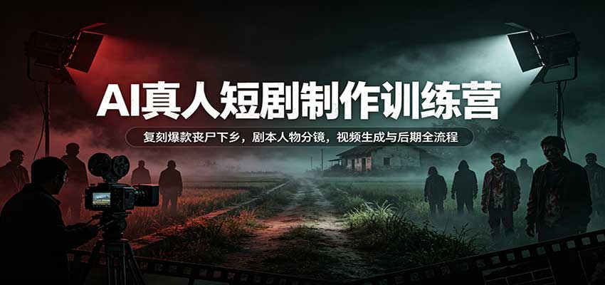 AI真人短剧制作训练营：复刻爆款丧尸下乡，剧本人物分镜，视频生成与后期全流程-资源V站