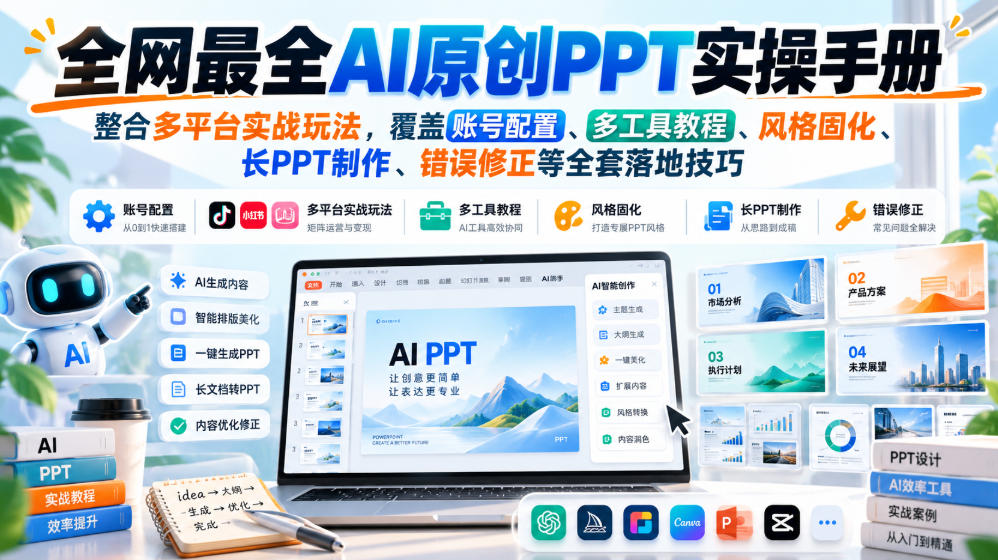 全网最全AI原创PPT实操手册，整合多平台实战玩法，覆盖账号配置、多工具教程、风格固化、长PPT制作、错误修正等全套落地技巧-资源V站