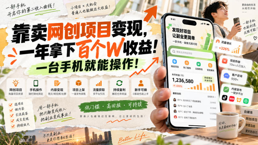 网创小程序虚拟资料变现，一年拿下百万收益，一部手机就可以做，0成本变现副业！-资源V站