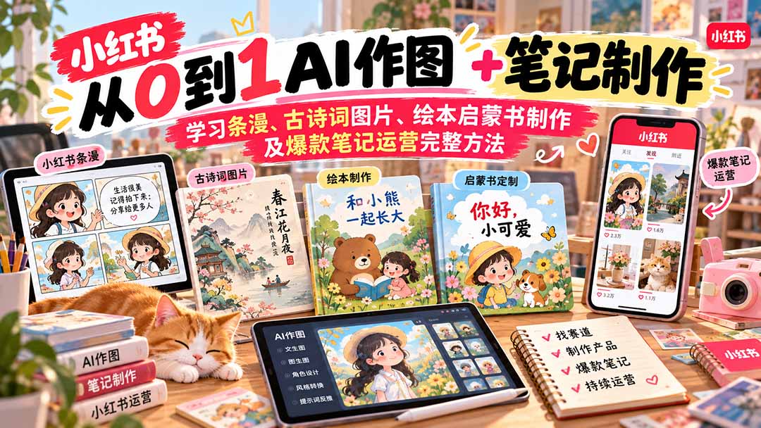 2026小红书AI内容创作从0到1：学习条漫、古诗词图片、绘本启蒙书制作及爆款笔记运营完整方法-资源V站
