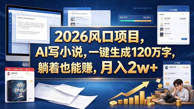 2026 风口项目，AI 写小说，一键生成 120 万字，躺着也能赚，月入 2w +-资源V站