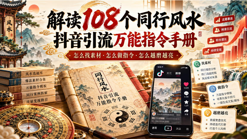 解读108个同行风水抖音引流万能指令手册，怎么找素材·怎么做指令·怎么越磨越亮【文档】-资源V站