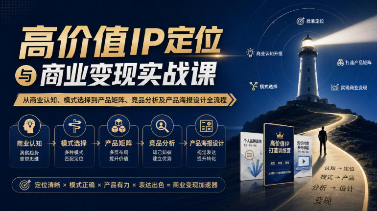 【无水印】高价值IP定位与商业变现实战课，从商业认知、模式选择到产品矩阵、竞品分析及产品海报设计全流程-资源V站