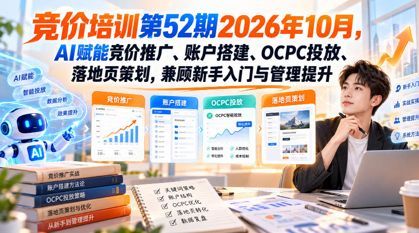 【无水印】竞价培训第52期2026年10月，AI赋能竞价推广、账户搭建、OCPC投放、落地页策划，兼顾新手入门与管理提升-资源V站