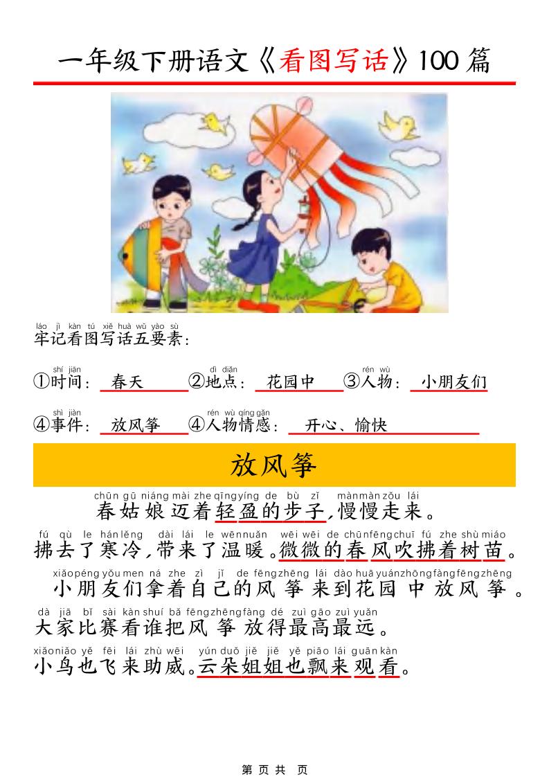 一年级下语文看图写话五要素训练-资源V站