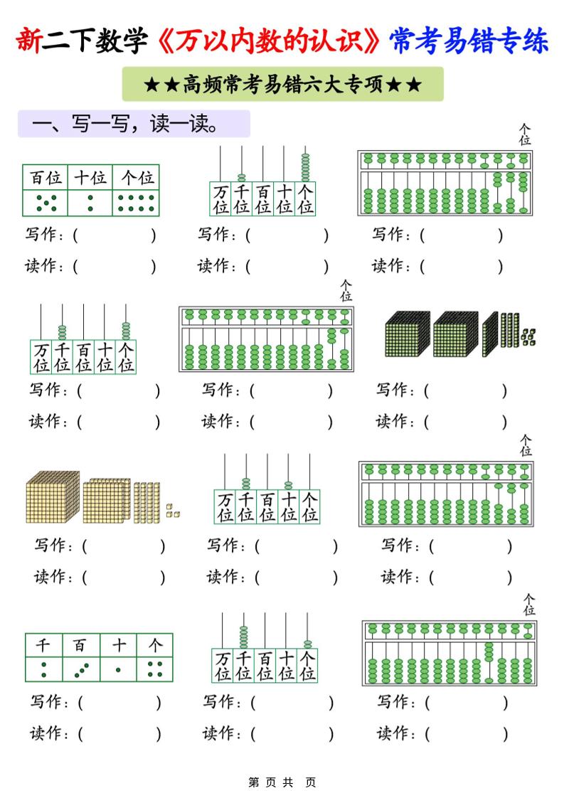 26春二年级下数学《万以内数的认识》常考易错专项练习-资源V站