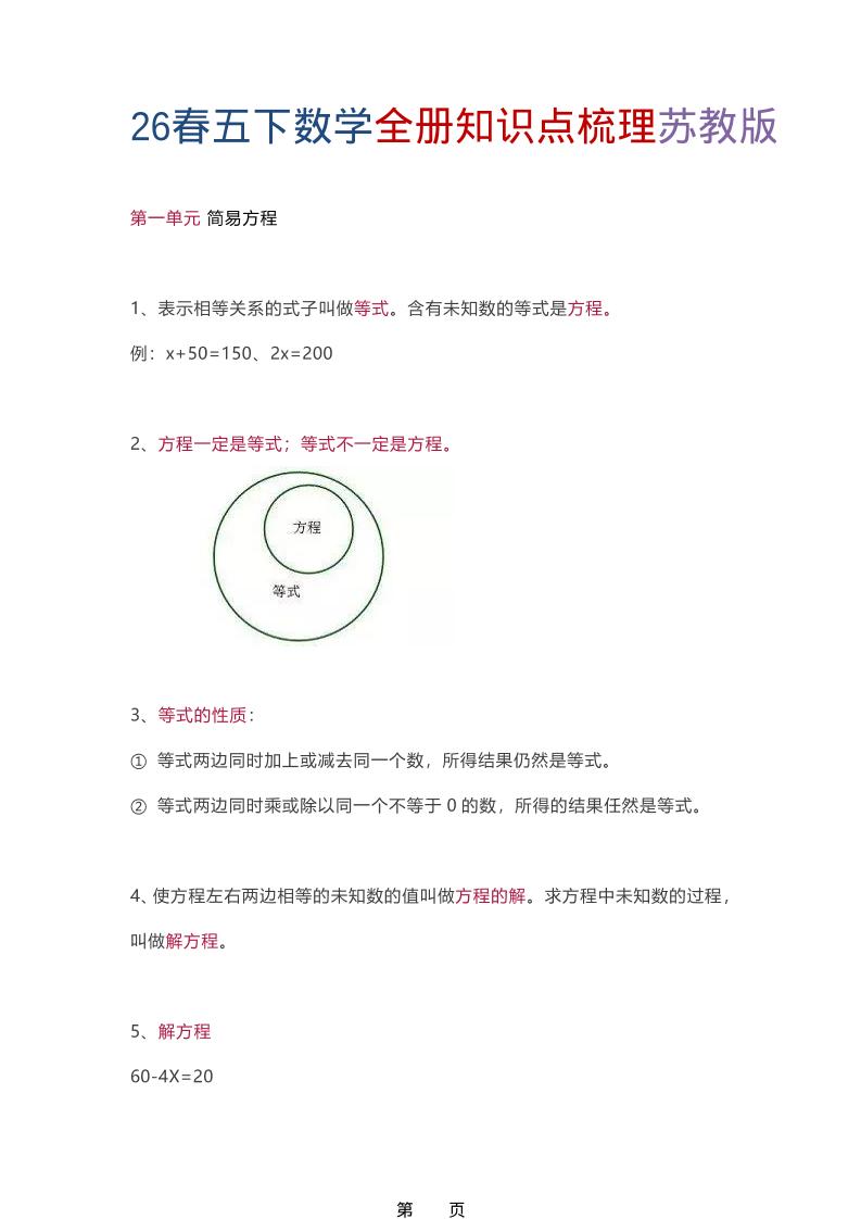 26春五年级下数学全册知识点梳理《苏教版》-资源V站