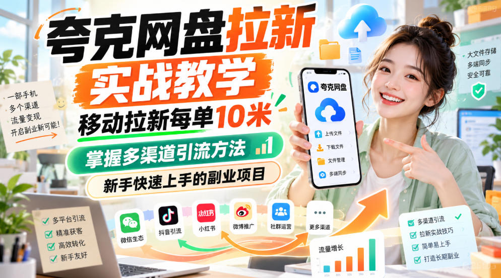 夸克网盘拉新实战教学，移动拉新每单10米，掌握多渠道引流方法，新手快速上手的副业项目(更新0929)-资源V站