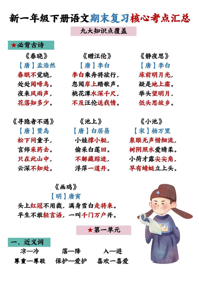 26春一年级下语文期末复习核心考点汇总-资源V站