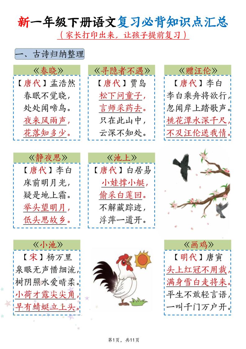 新一年级下册语文复习必背知识点汇总-资源V站