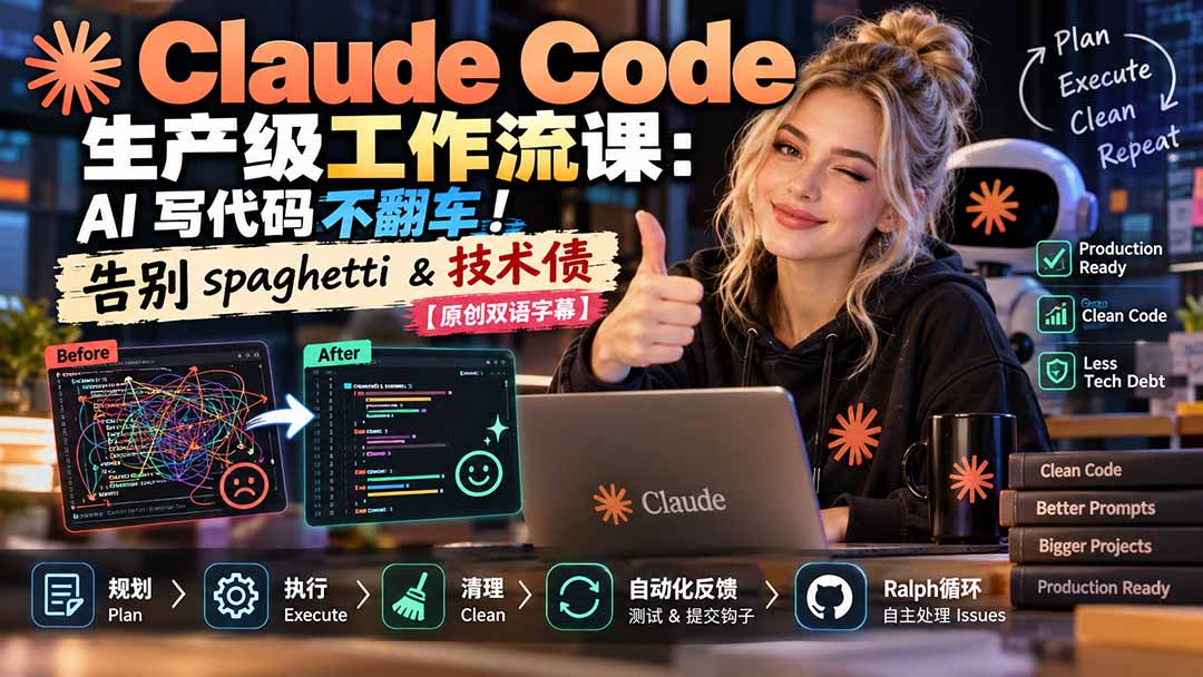 Claude Code 生产级工作流课：AI 写代码不翻车！告别 spaghetti & 技术债【原创双语字幕】-资源V站