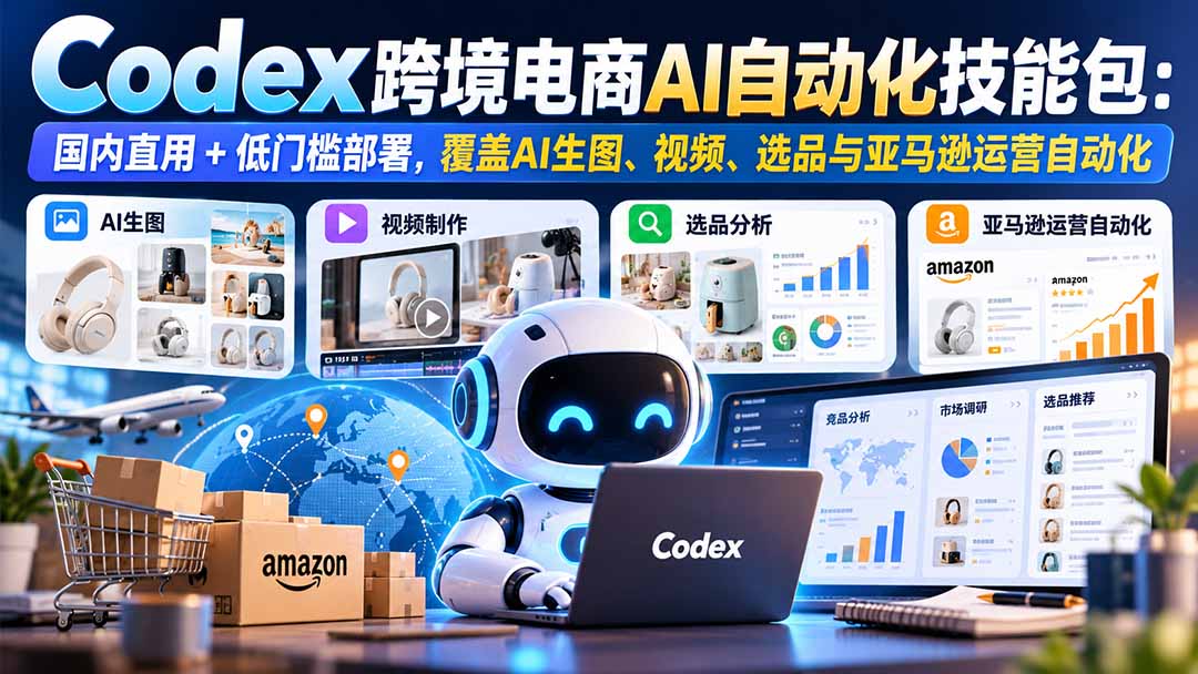 【无水印】Codex跨境电商AI自动化技能包：国内直用+低门槛部署，覆盖AI生图、视频、选品与亚马逊运营自动化-资源V站
