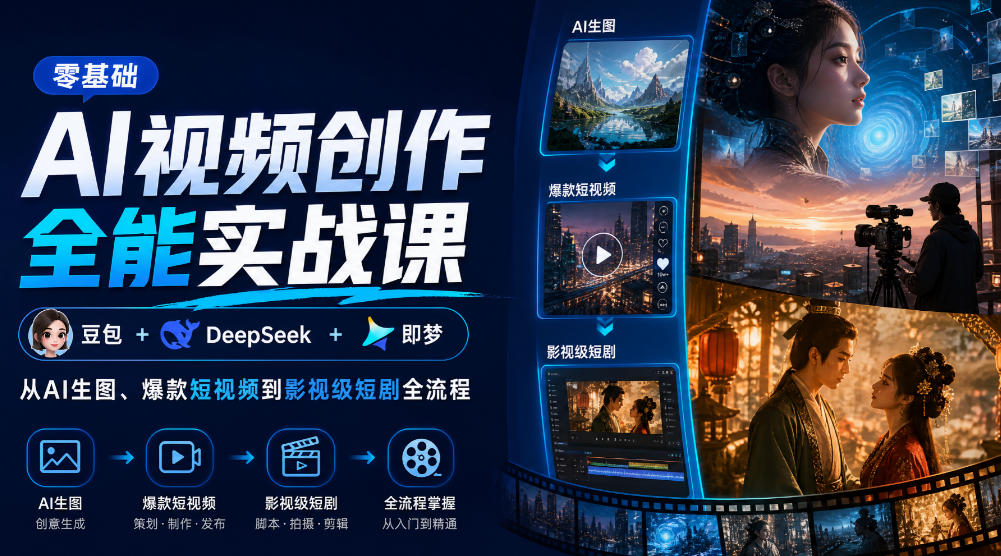 零基础AI视频创作全能实战课｜豆包+DeepSeek+即梦，从AI生图、爆款短视频到影视级短剧全流程-资源V站