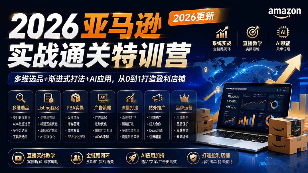 2026亚马逊实战通关特训营-更新1001，多维选品+渐进式打法+AI应用，从0到1打造盈利店铺-资源V站