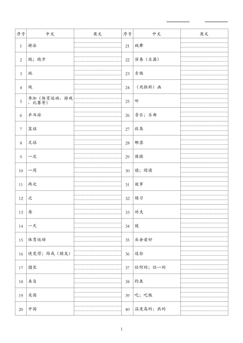 26秋四上英语人教精通版单词默写-资源V站