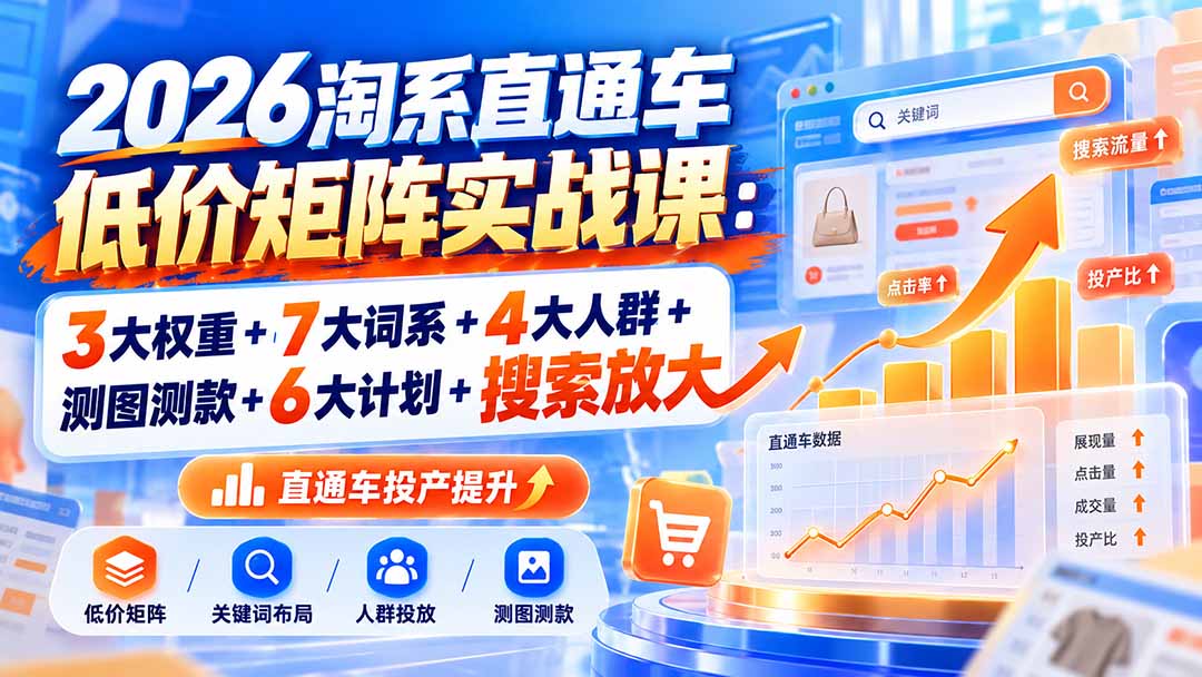 2026淘系直通车低价矩阵实战课：3大权重+7大词系+4大人群+测图测款+6大计划+搜索放大-资源V站