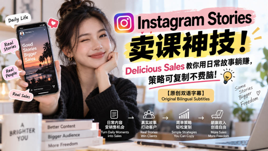 Instagram Stories卖课神技！Delicious Sales教你用日常故事躺賺，策略可复制不费脑！【原创双语字幕】-资源V站