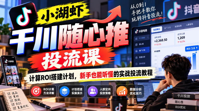 小湖虾千川随心推投流课，计算ROI搭建计划，新手也能听懂的实战投流教程-资源V站