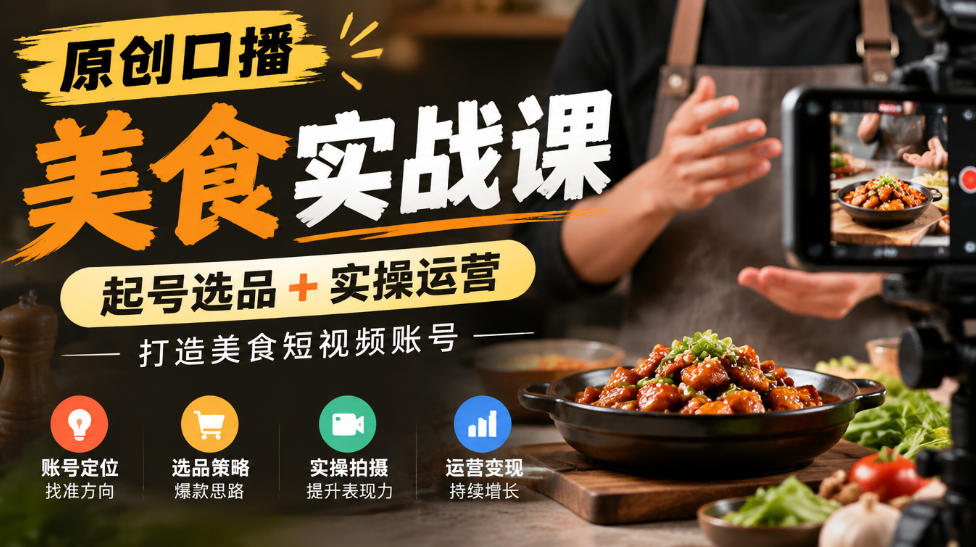 原创口播美食实战课，起号选品+实操运营，打造美食短视频账号-资源V站