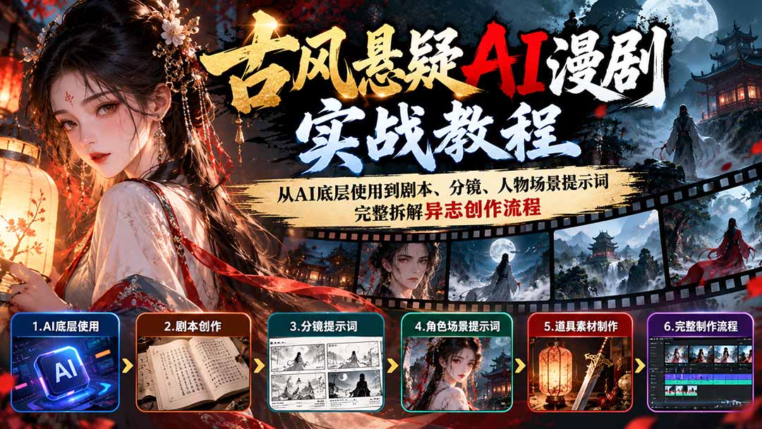 古风悬疑AI漫剧实战教程：从AI底层使用到剧本、分镜、人物场景提示词，完整拆解异志创作流程-资源V站