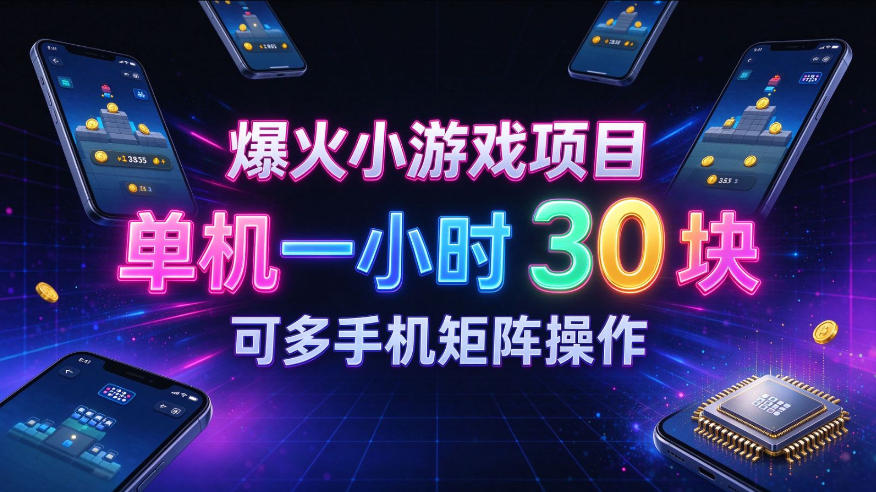 爆火小游戏撸金项目，实测单机一小时30+，可多手机矩阵操作，新手看完一遍就能上手【揭秘】-资源V站