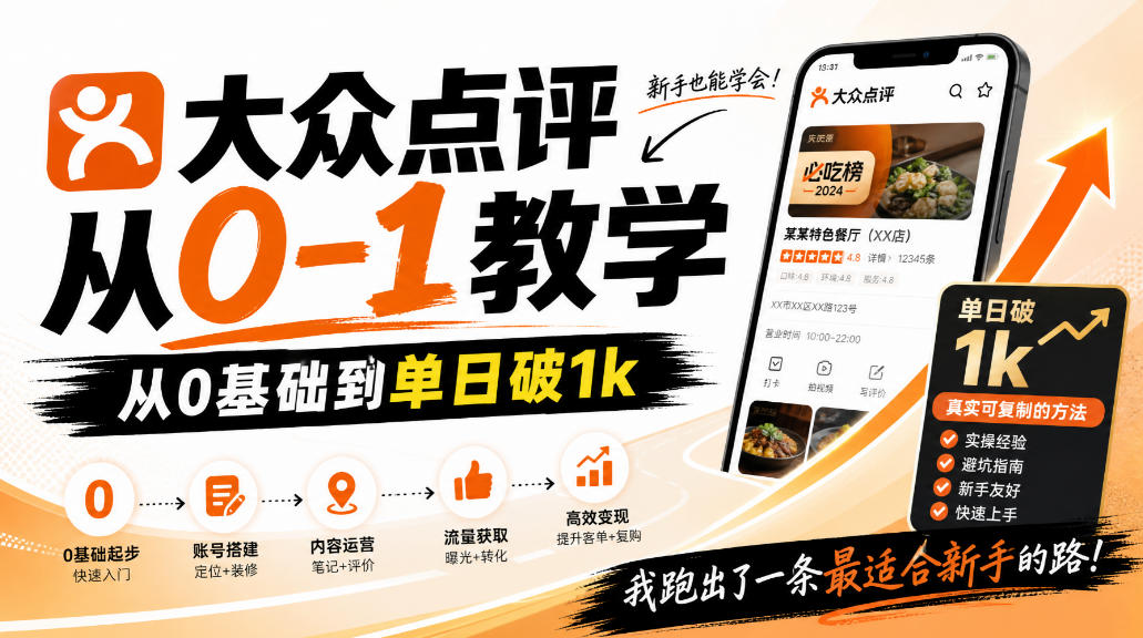 大众点评分成从0-1教学，从0基础到单日破1k，我跑出了一条最适合新手的路-资源V站