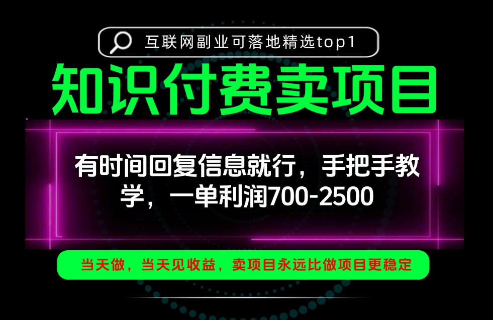 一单利润700-2.5k，有时间回信息就行，手把手带你做知识付费卖项目！一天稳定2-3单！【揭秘】-资源V站