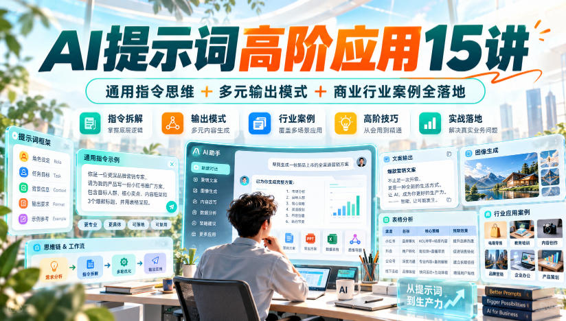 AI提示词高阶应用15讲｜通用指令思维+多元输出模式+商业行业案例全落地-资源V站