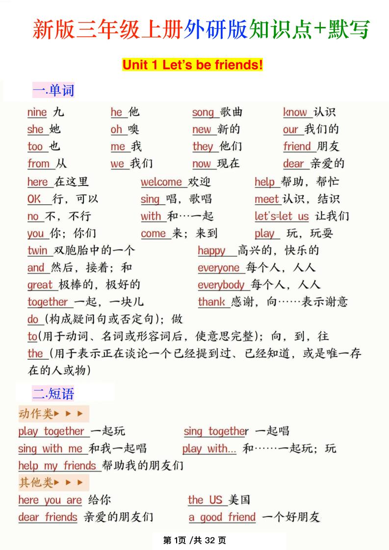 新外研版三年级上英语知识点-资源V站