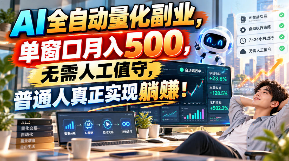 AI全自动量化副业，单窗口月入500，无需人工值守，普通人真正实现躺賺！-资源V站