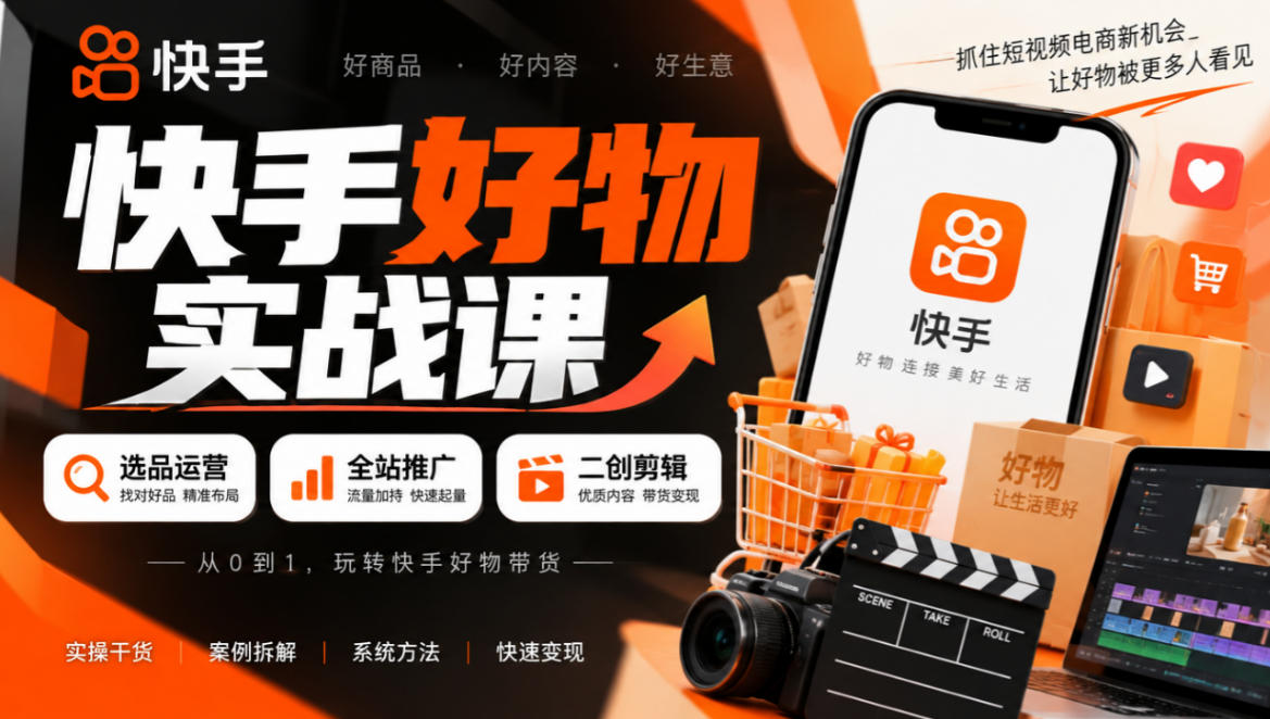 快手好物实战课｜选品运营+全站推广+二创剪辑带货变现-资源V站