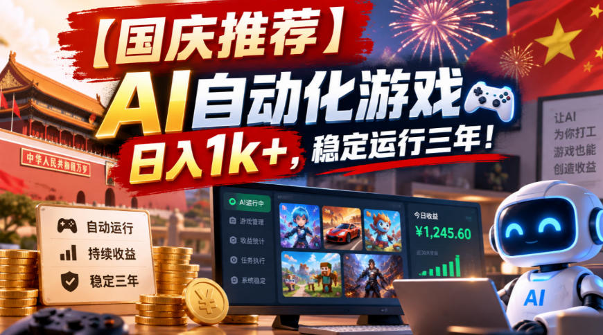 【国庆推荐】AI自动化游戏，日入1k+，操作简单，稳定运行三年！【揭秘】-资源V站
