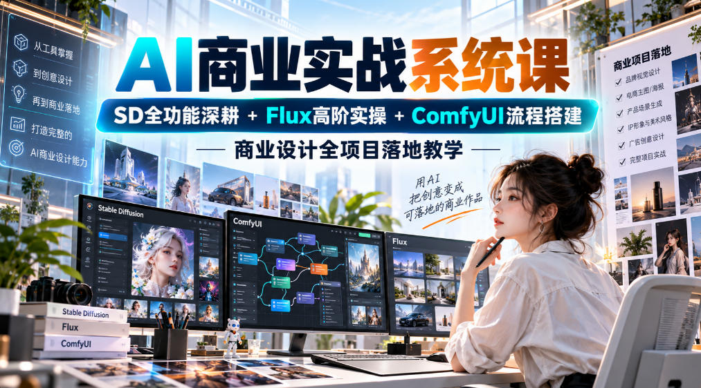 AI商业实战系统课｜SD全功能深耕+Flux高阶实操+Comfyui流程搭建，商业设计全项目落地教学-资源V站