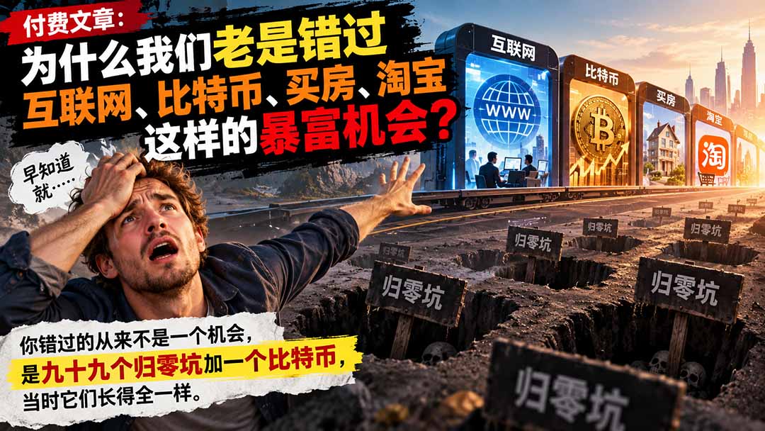 付费文章:为什么我们老是错过互联网、比特币、买 房、淘宝这样的暴富机会?