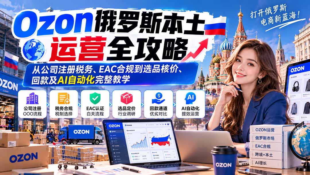 Ozon俄罗斯本土运营全攻略：从公司注册税务、EAC合规到选品核价、回款及AI自动化完整教学