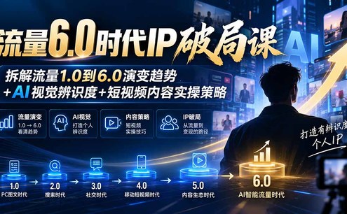 流量6.0时代IP破局课:拆解流量1.0到6.0演变趋势+AI视觉辨识度+短视频内容实操策略