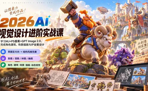 2026AI视觉设计进阶实战课-更新1007:学习MJ+PS香蕉+GPT Image 2.0,完成角色建筑、场景插画与IP全案设计