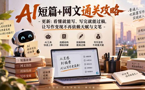 AI短篇+网文通关攻略-更新1009:看懂就能写、写完就能过稿,让写作变现不再依赖天赋与文笔