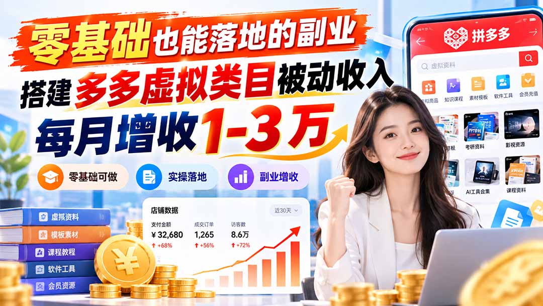 零基础也能落地的副业,搭建多多虚拟类目被动收入,每月增收 1-3 万