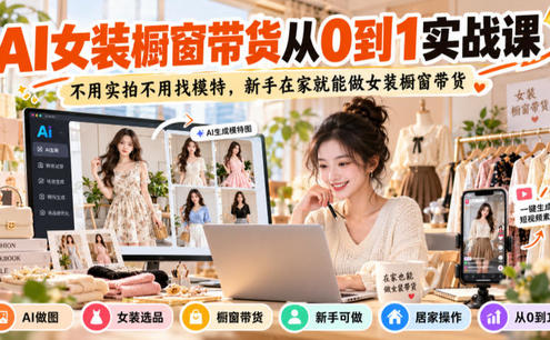 AI女装橱窗带货从0到1实战课,不用实拍不用找模特,新手在家就能做女装橱窗带货