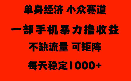 26年暴力单身经济,稳定日入500-1k,不缺流量,流量极大,冷门小众赛道,门槛低小白轻松上手【揭秘】