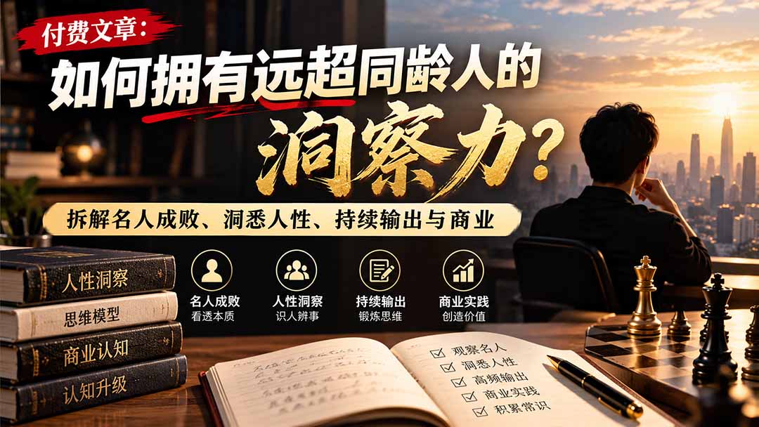 付费文章:如何拥有远超同龄人的洞察力?拆解名人成败、洞悉人性、持续输出与商业实践