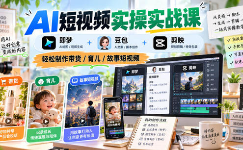 AI短视频实操实战课,即梦+豆包+剪映,轻松制作带货/育儿/故事短视频